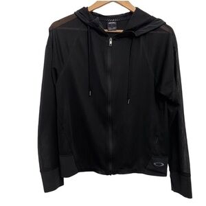 OAKLEY black hoodie zip up athletics shirt in small mesh net material sports
